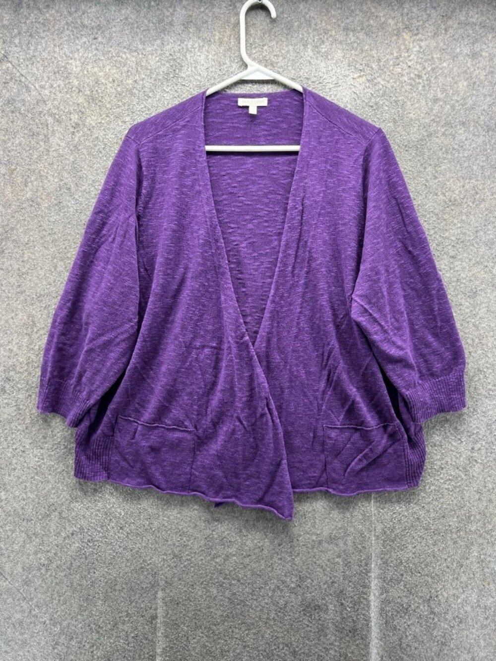 Eileen Fisher Cardigan Sweater Womens 1X Purple V Neck 3/4 Raglan Open Front